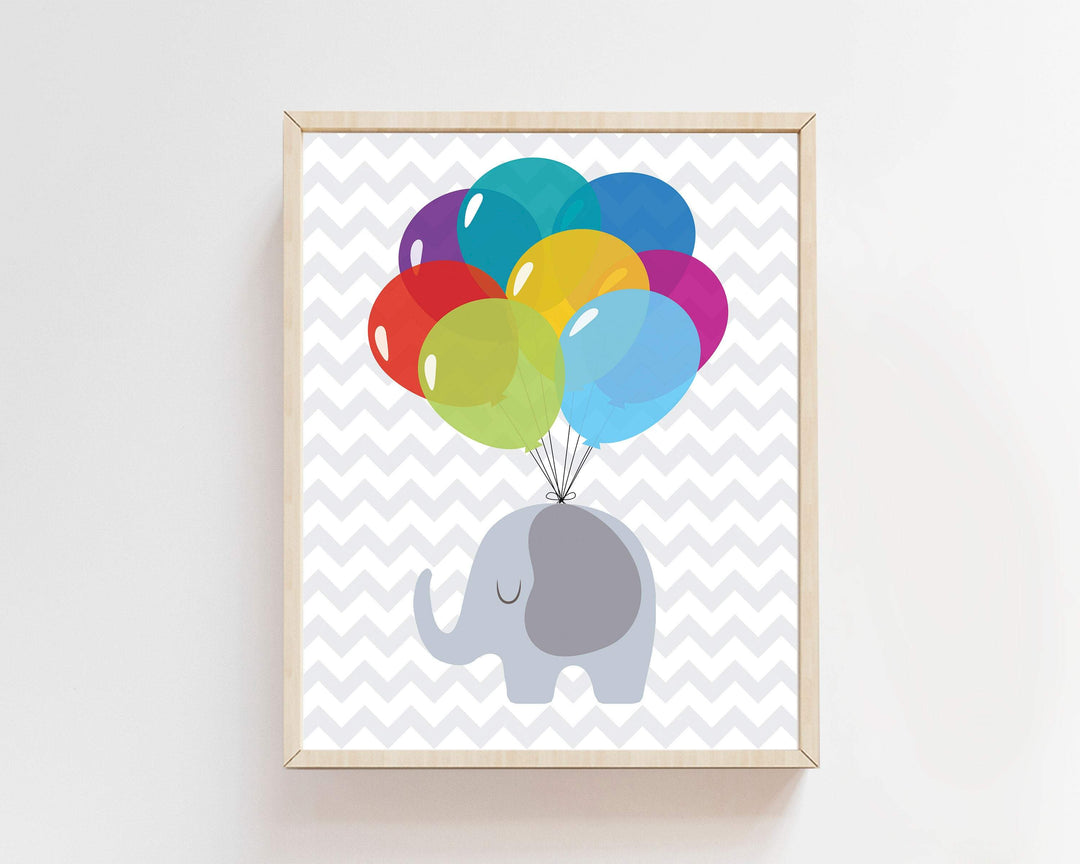 Baby elephant nursery picture - Baby Elephant with Balloons nursery art print baby nursery bedroom decor