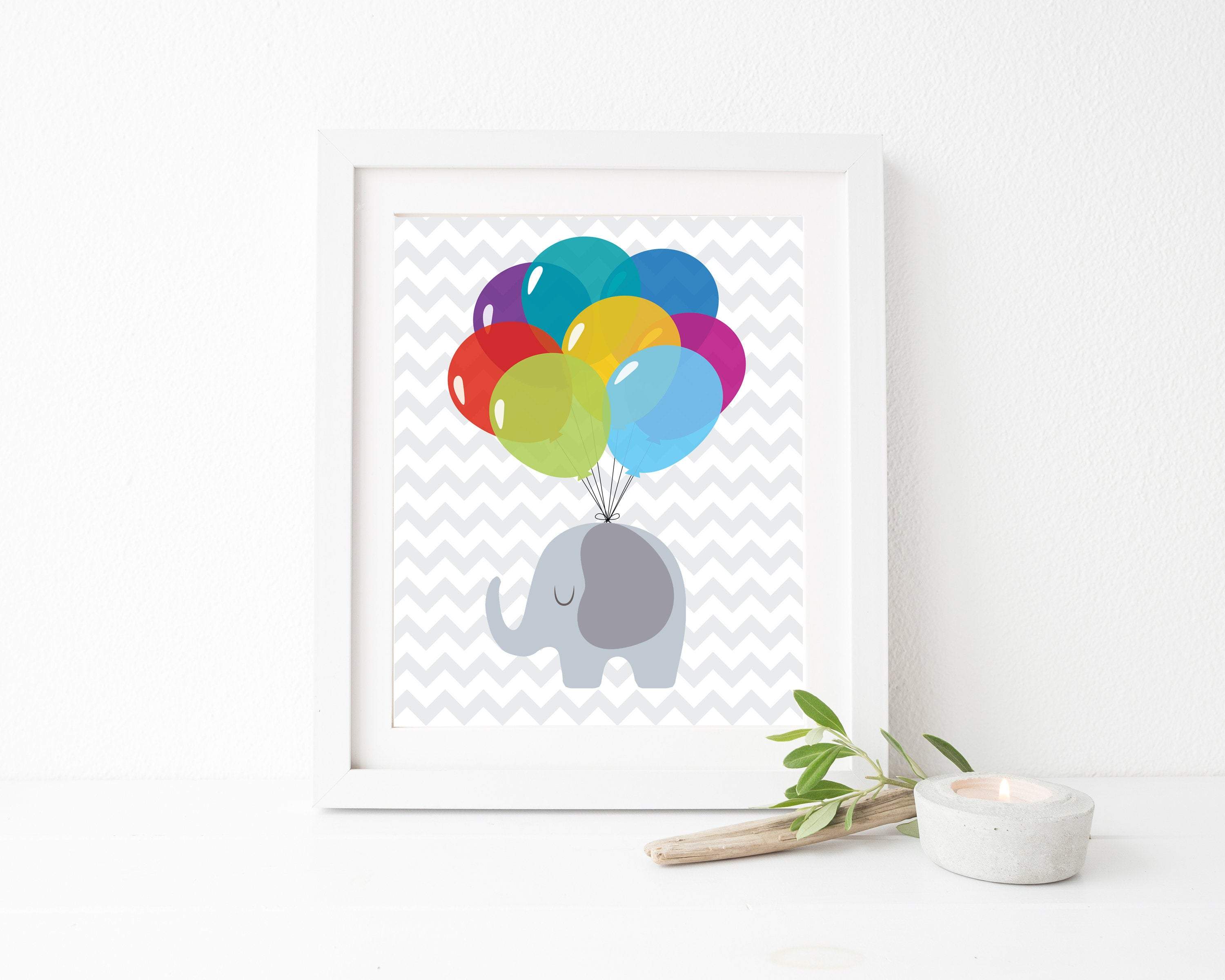 Baby elephant nursery picture - Baby Elephant with Balloons nursery art print baby nursery bedroom decor