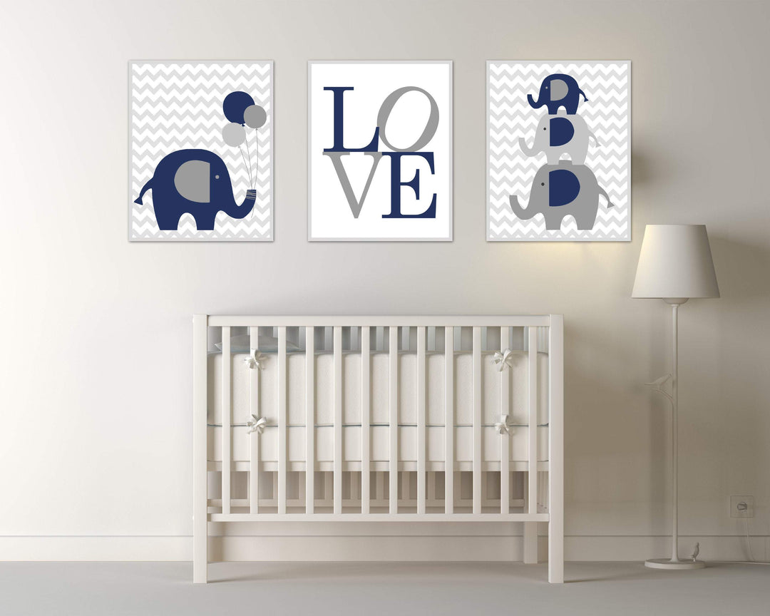 Baby Elephant Nursery Wall Art. Baby Boy Nursery Art. Suits Navy and Gray Nursery Decor. Includes Elephants and Love Art Print - H1111 nursery art print baby nursery bedroom decor
