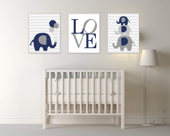 Baby Elephant Nursery Wall Art. Baby Boy Nursery Art. Suits Navy and Gray Nursery Decor. Includes Elephants and Love Art Print - H1111 nursery art print baby nursery bedroom decor