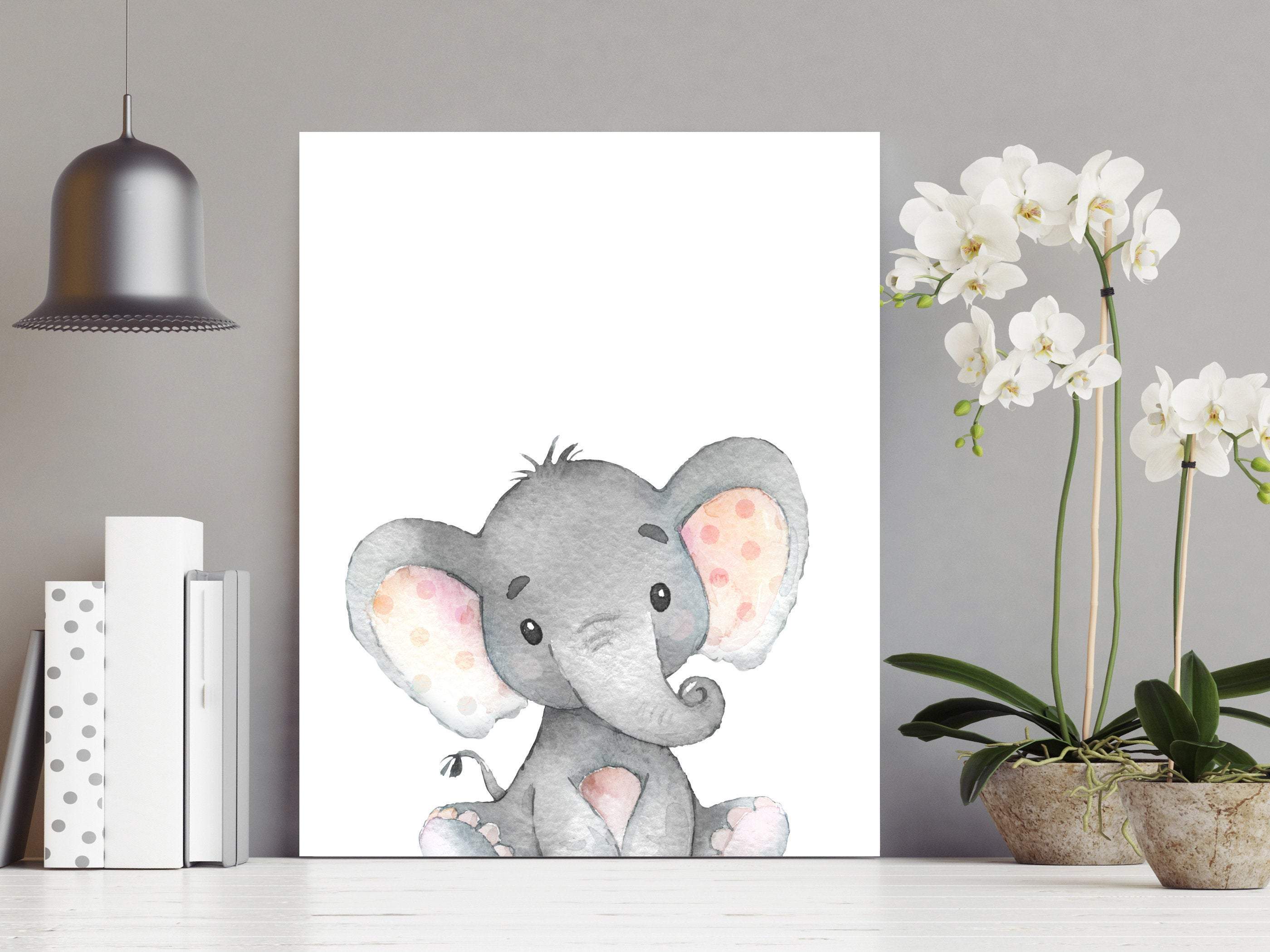 Baby elephant nursery wall art print | Girls room decor nursery art print baby nursery bedroom decor