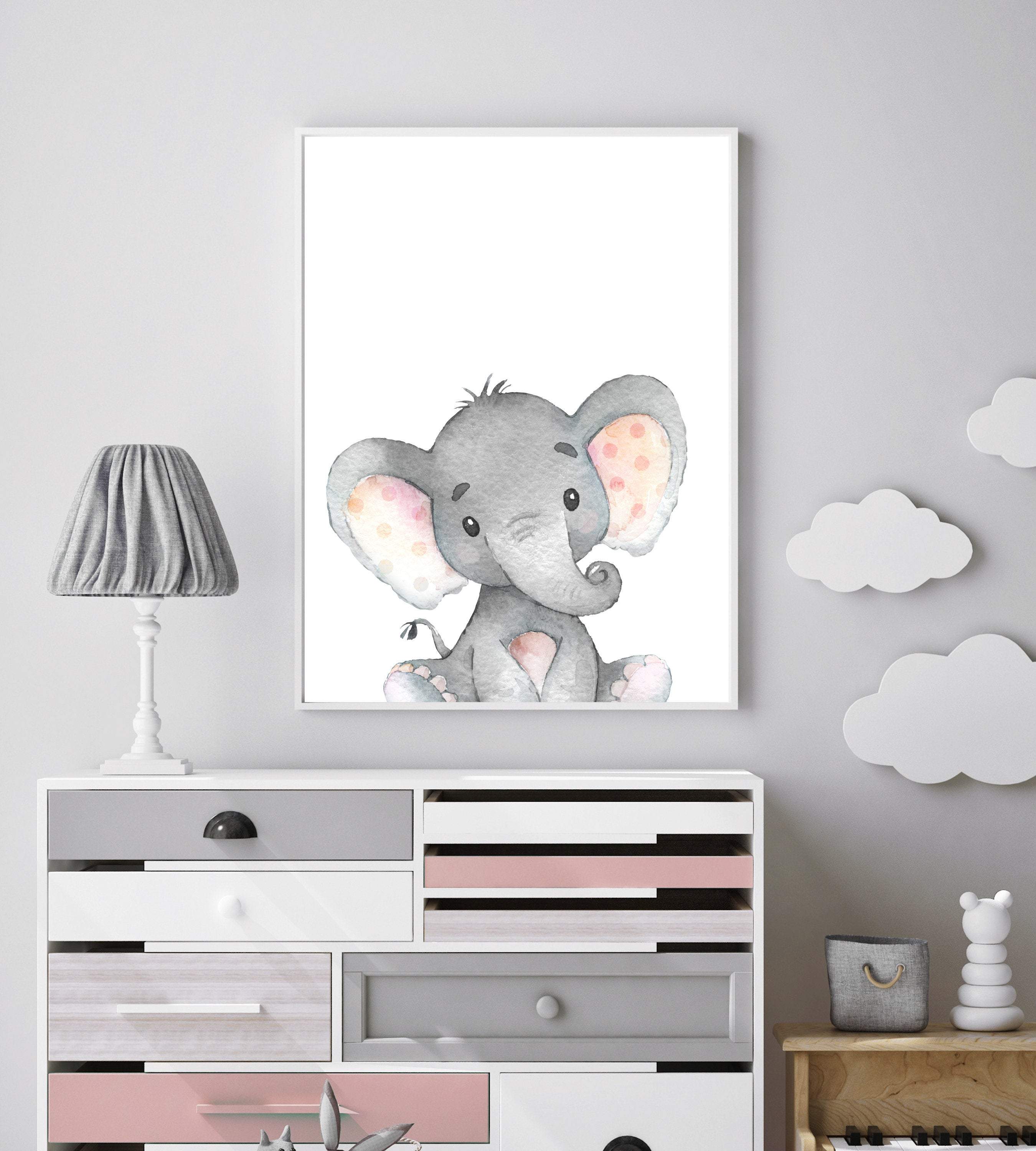 Baby elephant nursery wall art print | Girls room decor nursery art print baby nursery bedroom decor