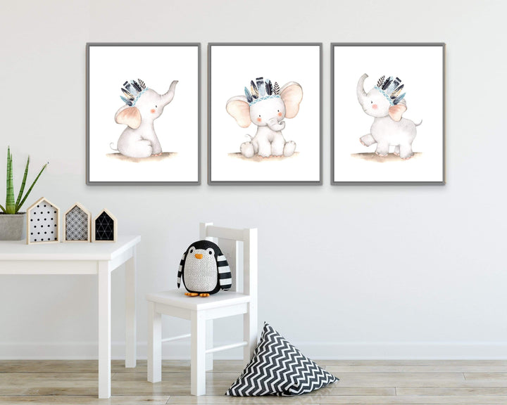 Baby Elephant print. Tribal animal print nursery wall art nursery art print baby nursery bedroom decor