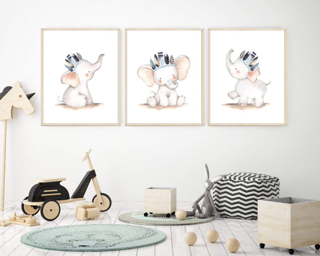 Baby Elephant print. Tribal animal print nursery wall art nursery art print baby nursery bedroom decor