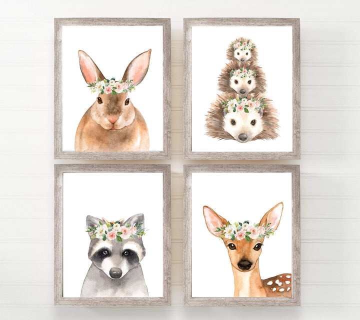 Baby girl woodland nursery theme - Floral nursery decor with woodland animals nursery art print baby nursery bedroom decor