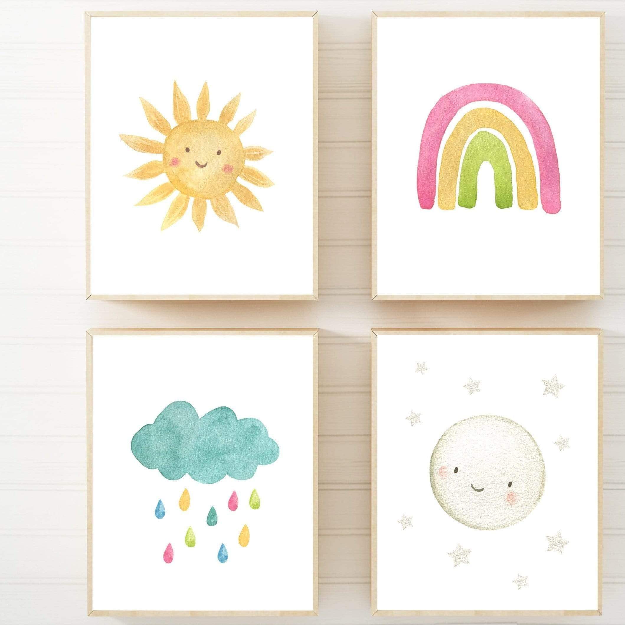Baby weather prints - Sun, Moon, Cloud and Rainbow nursery wall art nursery art print baby nursery bedroom decor