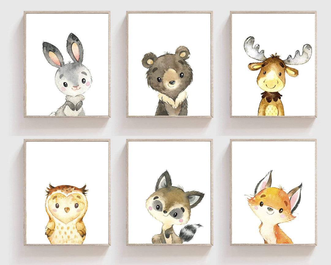 Baby Woodland animal prints | Set of 6 nursery art print baby nursery bedroom decor