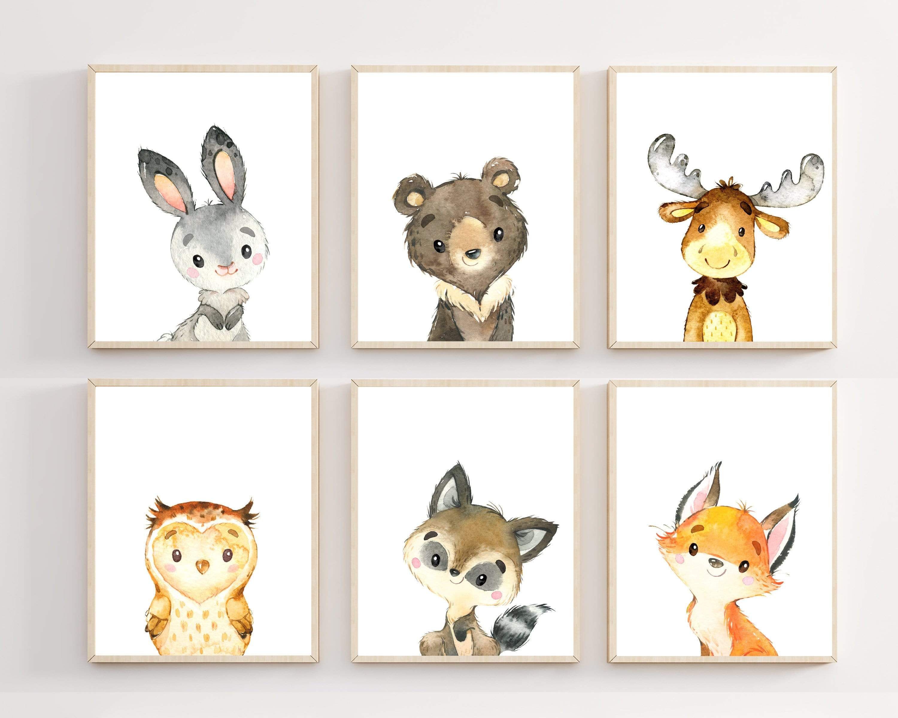 Baby Woodland animal prints | Set of 6 nursery art print baby nursery bedroom decor