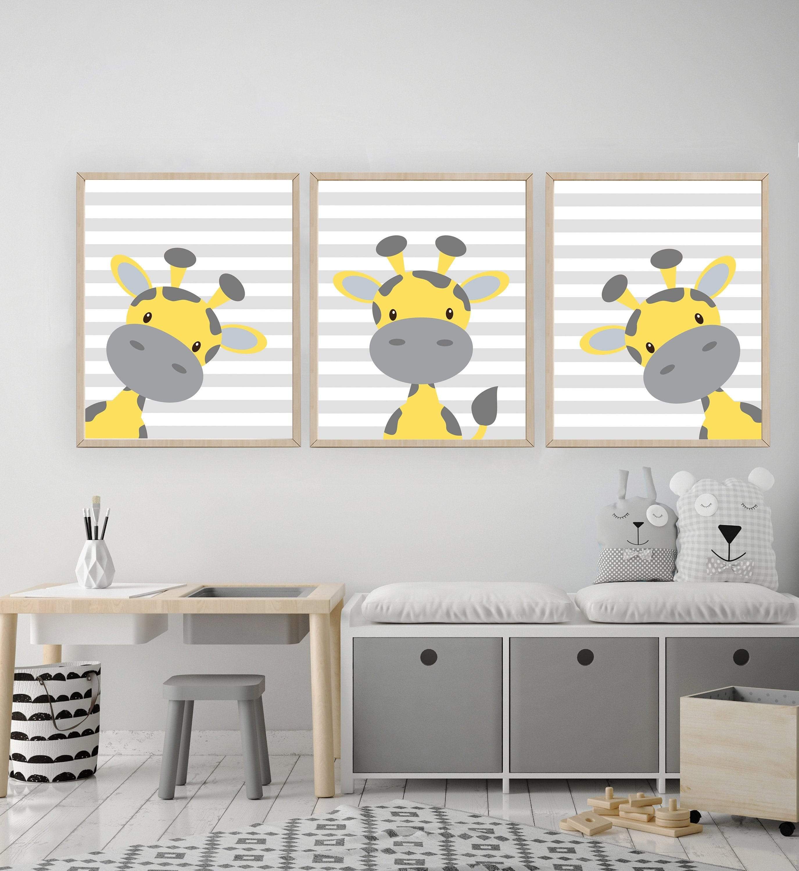 Baby Yellow Giraffes | Set of 3 nursery art print baby nursery bedroom decor