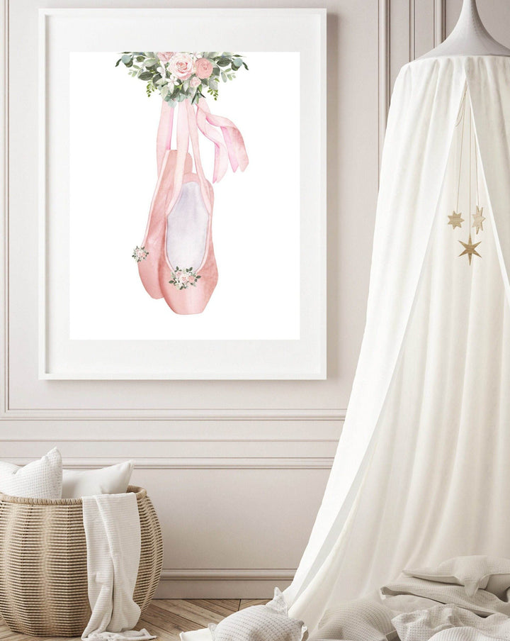 Ballet shoes print - Ballerina slippers wall art - Pink shoe print - ballet wall art - Ballerina watercolor - Ballerina art print - H2410 nursery art print baby nursery bedroom decor