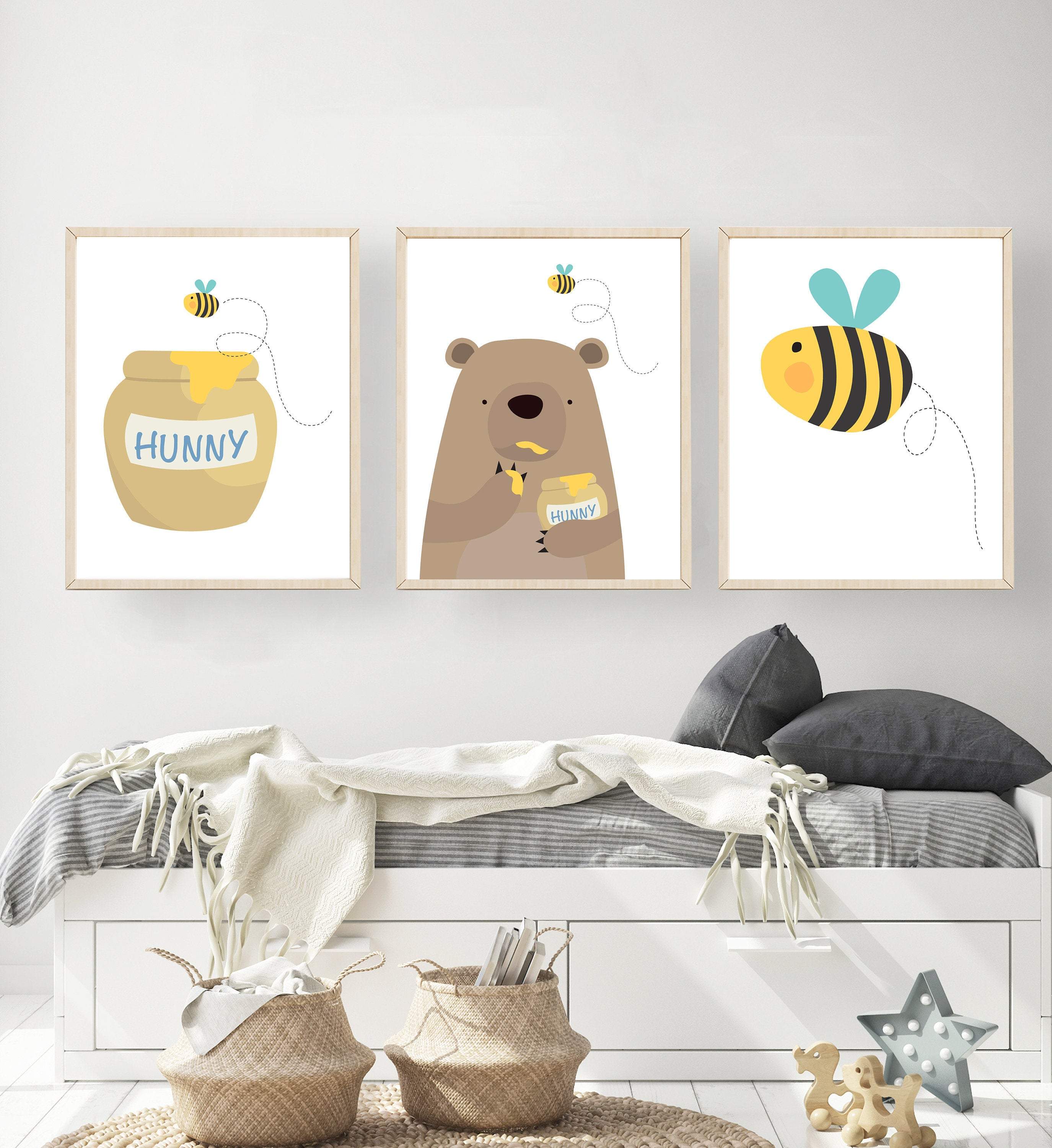 Bear and Bee Nursery Art - Honey bee nursery decor - Bumble bee wall art - Bee nursery printable - Honey bear print - Baby boy nursery print nursery art print baby nursery bedroom decor