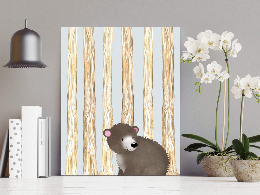 Bear in woodland nursery art print - Bear wall art - Bear print for nursery nursery art print baby nursery bedroom decor