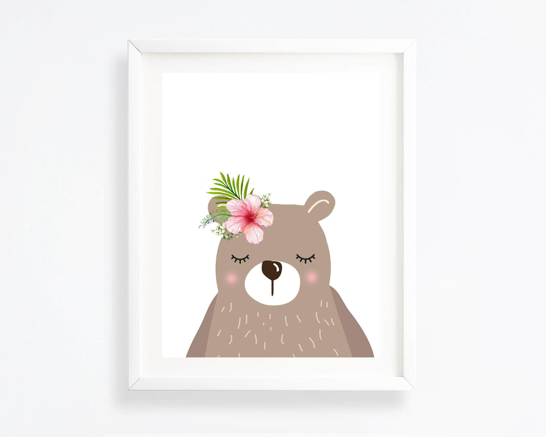Bear print - Woodland nursery - Woodland decor - Nursery animals - Printable nursery art - Nursery wall art - Flower crown animals - H1940-B nursery art print baby nursery bedroom decor
