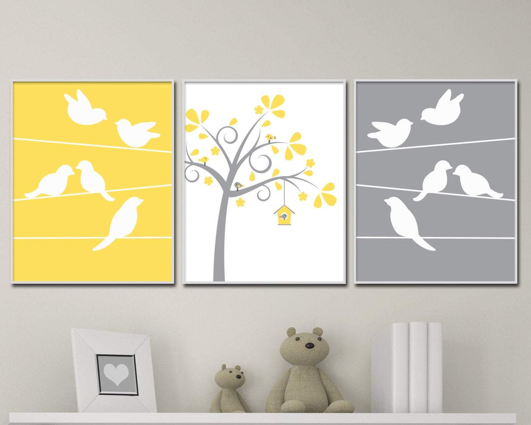 Bird Nursery Wall Art Print, Bird and Trees Wall Art Prints, Yellow Gray Nursery Prints, Baby Wall Art Print and Bedroom Decor H210 nursery art print baby nursery bedroom decor