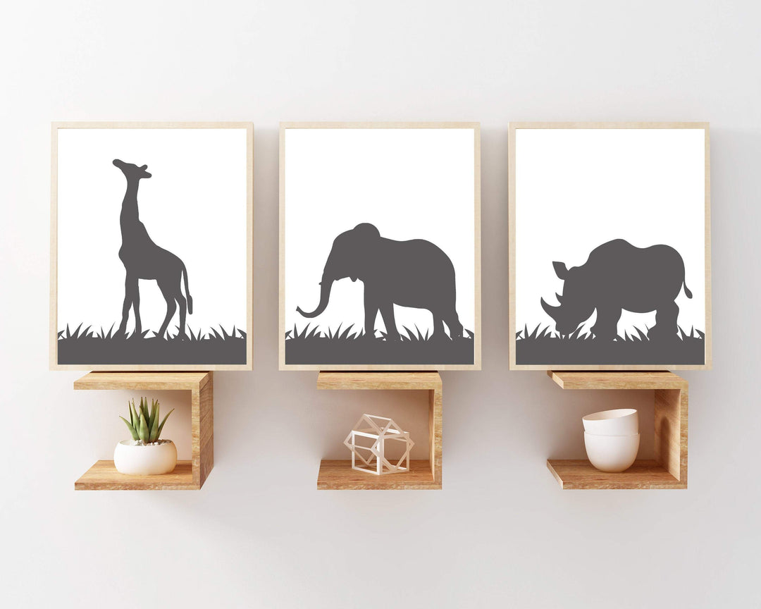 Black and white safari animal prints - Black and white safari print - Safari nursery prints - Safari nursery decor - Set of 3 prints  -H1203 nursery art print baby nursery bedroom decor