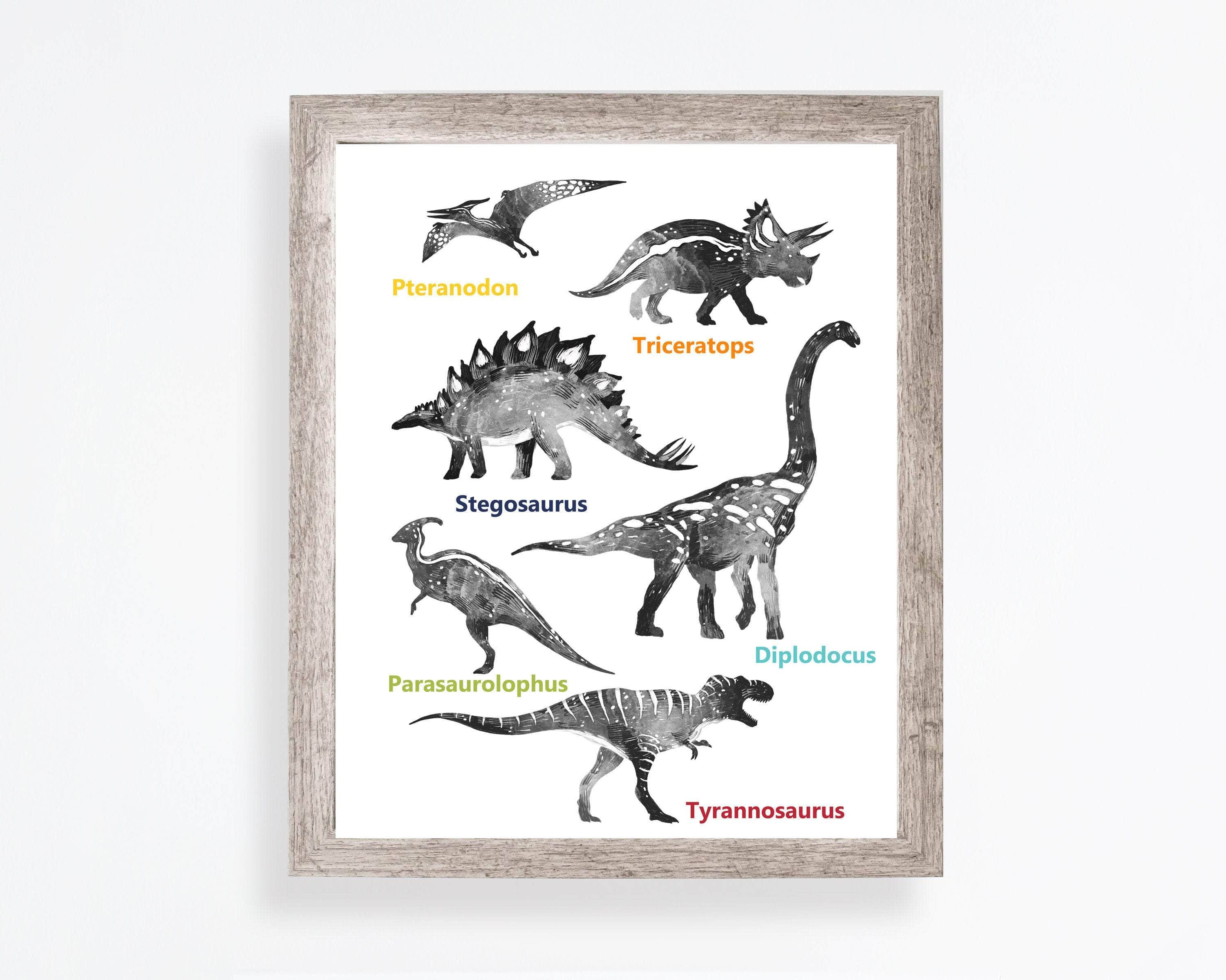Black and White Types of Dinosaurs Poster | Kids Nursery Wall Art Print nursery art print baby nursery bedroom decor