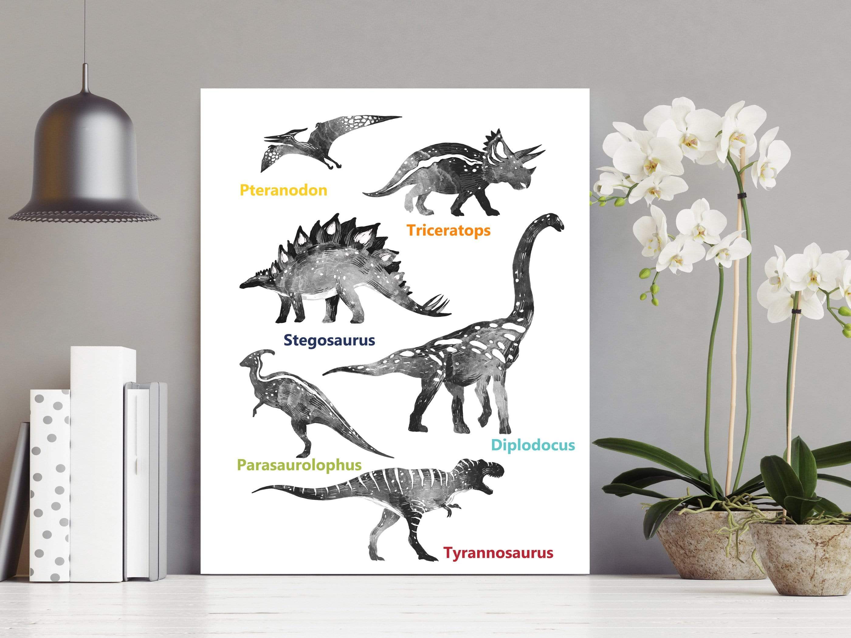 Black and White Types of Dinosaurs Poster | Kids Nursery Wall Art Print nursery art print baby nursery bedroom decor