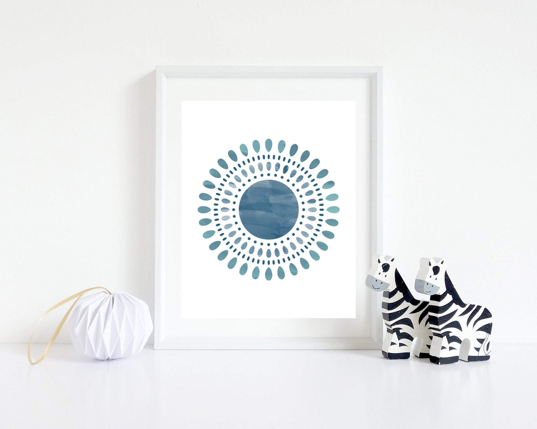 Blue Watercolor Abstract Art Print - Dot Art Sun - Modern Minimalist - Brush Stroke Art - Abstract Painitng - H1549 nursery art print baby nursery bedroom decor