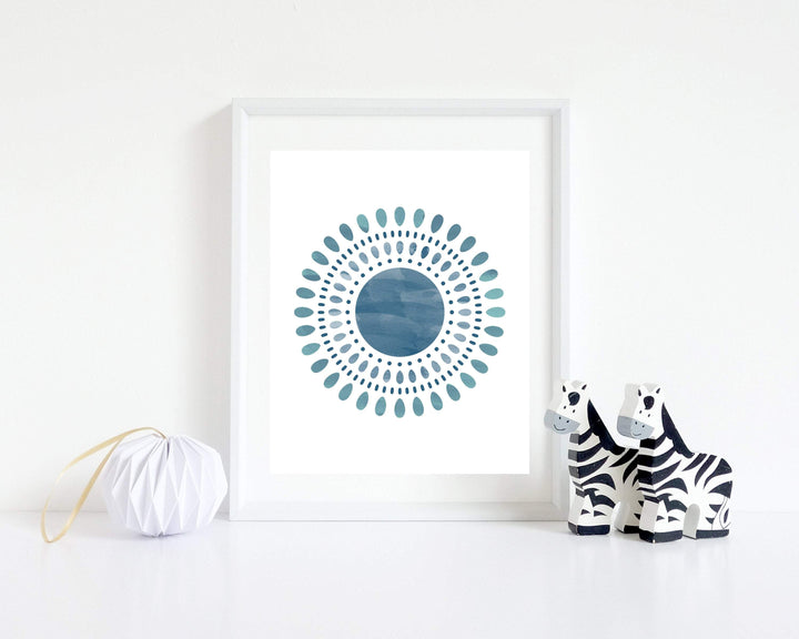 Blue Watercolor Abstract Art Print - Dot Art Sun - Modern Minimalist - Brush Stroke Art - Abstract Painitng - H1549 nursery art print baby nursery bedroom decor