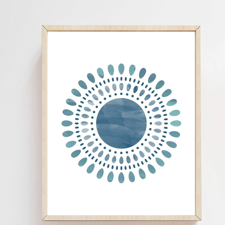 Blue Watercolor Abstract Art Print - Dot Art Sun - Modern Minimalist - Brush Stroke Art - Abstract Painitng - H1549 nursery art print baby nursery bedroom decor