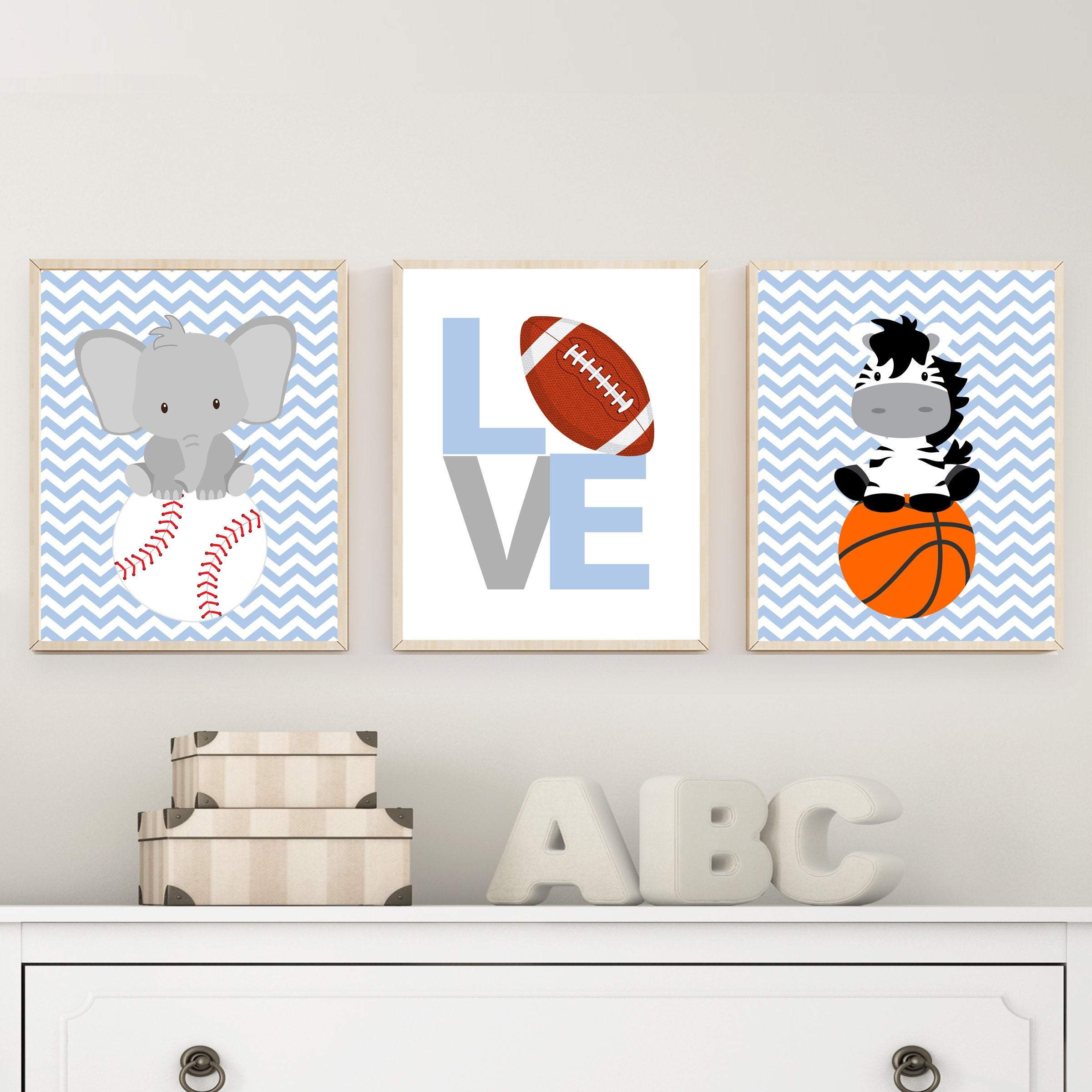 Boys Animal Sports Wall Art, Basketball, Football, Baseball wall art nursery art print baby nursery bedroom decor