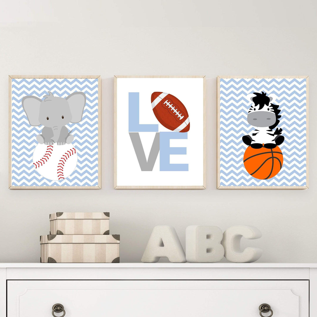 Boys Animal Sports Wall Art, Basketball, Football, Baseball wall art, Sport Animals Wall Art, Baby Animals Sports Art Print - H1212 nursery art print baby nursery bedroom decor
