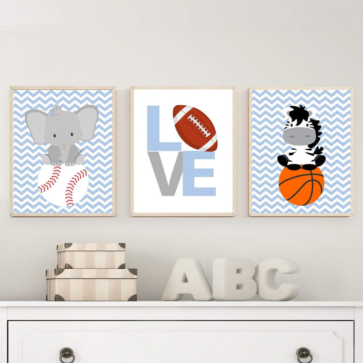 Boys Animal Sports Wall Art, Basketball, Football, Baseball wall art, Sport Animals Wall Art, Baby Animals Sports Art Print - H1212 nursery art print baby nursery bedroom decor