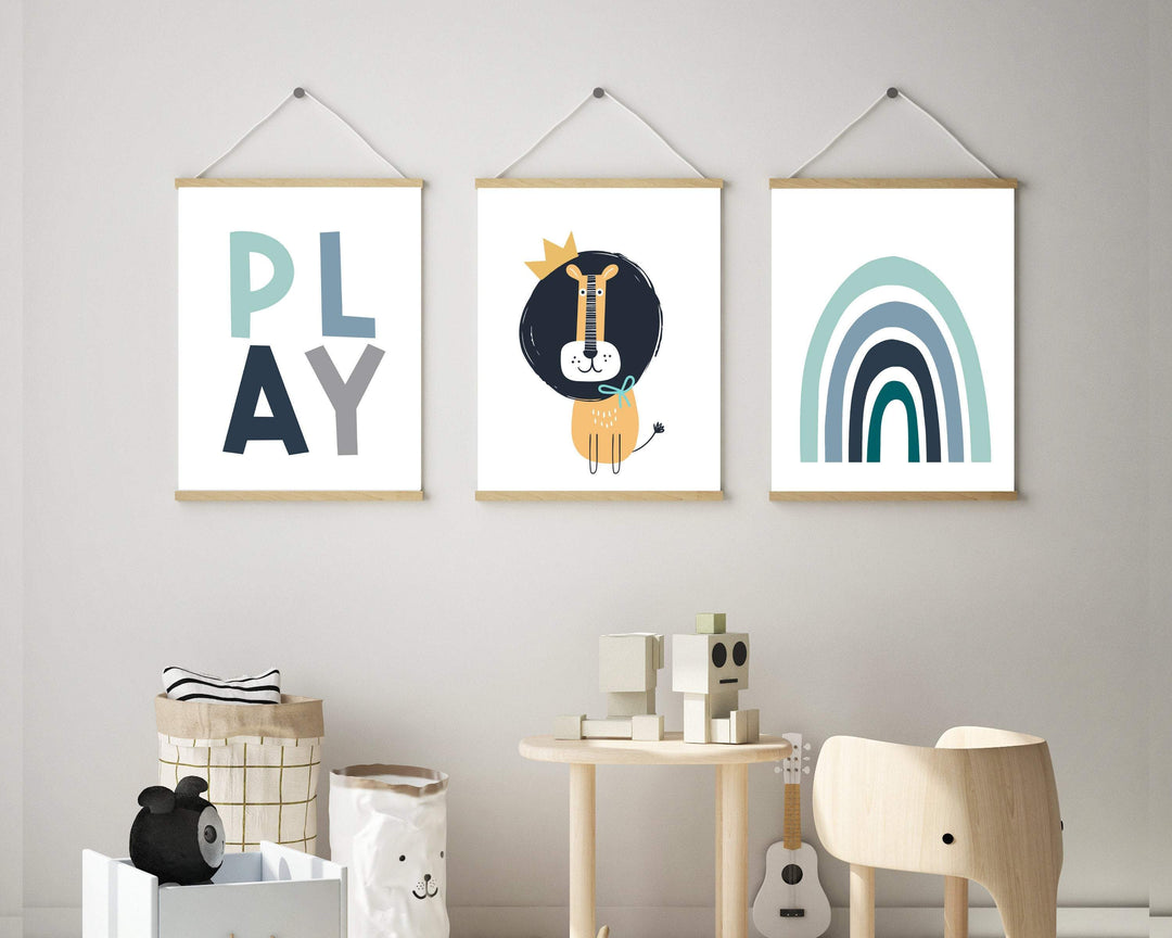 Boys nursery prints - Nursery safari prints - Jungle nursery decor - Scandi nursery print - Boys wall decor - Blue nursery art - Rainbow art nursery art print baby nursery bedroom decor