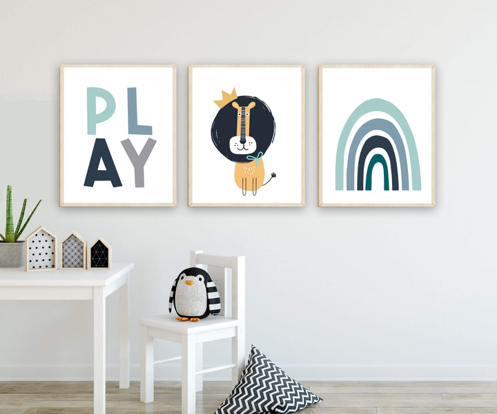 Boys nursery prints - Nursery safari prints - Jungle nursery decor - Scandi nursery print - Boys wall decor - Blue nursery art - Rainbow art nursery art print baby nursery bedroom decor