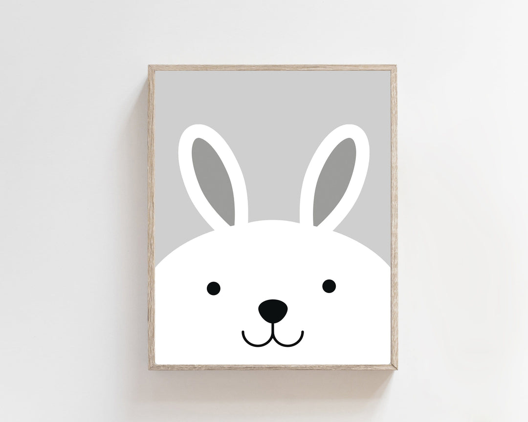 Bunny art print - Grey nursery wall art animals - Rabbit nursery print - Cute printable wall art - Monochrome nursery - Rabbit art print nursery art print baby nursery bedroom decor