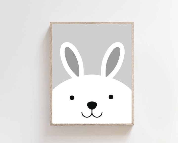 Bunny art print - Grey nursery wall art animals - Rabbit nursery print - Cute printable wall art - Monochrome nursery - Rabbit art print nursery art print baby nursery bedroom decor