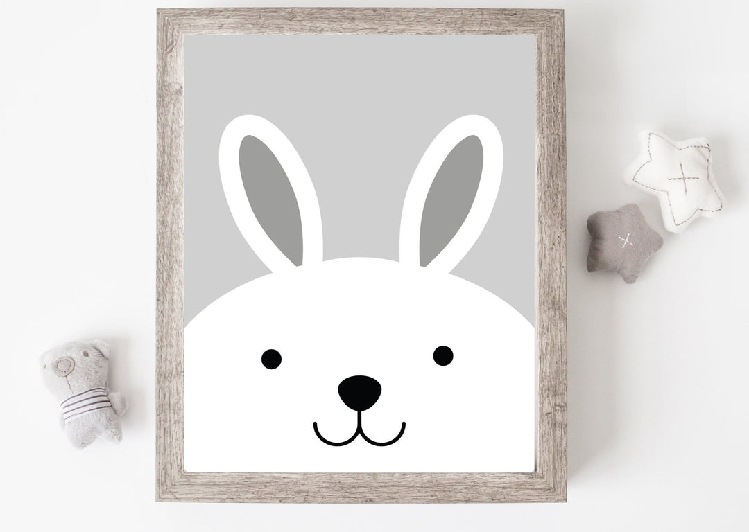 Bunny art print - Grey nursery wall art animals - Rabbit nursery print - Cute printable wall art - Monochrome nursery - Rabbit art print nursery art print baby nursery bedroom decor