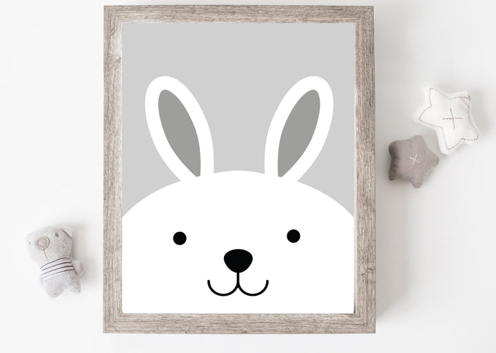 Bunny art print - Grey nursery wall art animals - Rabbit nursery print - Cute printable wall art - Monochrome nursery - Rabbit art print nursery art print baby nursery bedroom decor