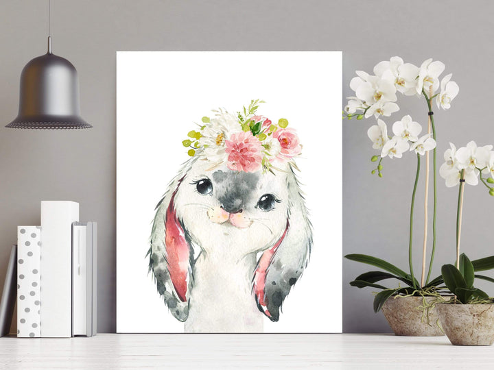 nursery art print baby nursery bedroom decor Bunny Rabbit print - Bunny flower crown wall art - Nursery rabbit print - Printable bunny art - Girls room decor - girl animal wall art