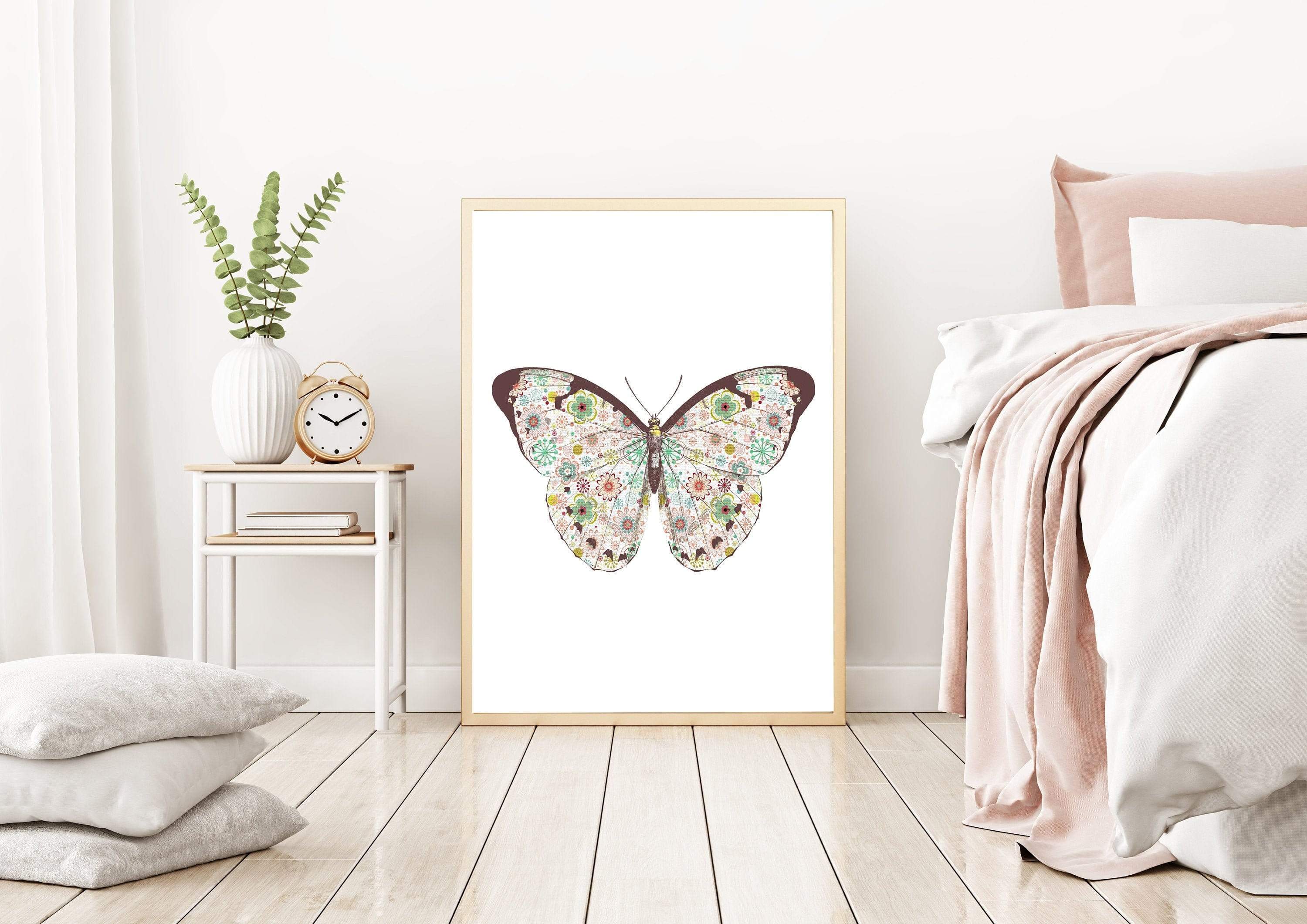 Butterfly wall art - Butterfly printable - Floral Butterfly - Pink Butterfly print - Girls room print - Butterfly print - Butterfly poster nursery art print baby nursery bedroom decor