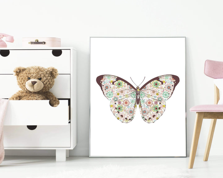 Butterfly wall art - Butterfly printable - Floral Butterfly - Pink Butterfly print - Girls room print - Butterfly print - Butterfly poster nursery art print baby nursery bedroom decor