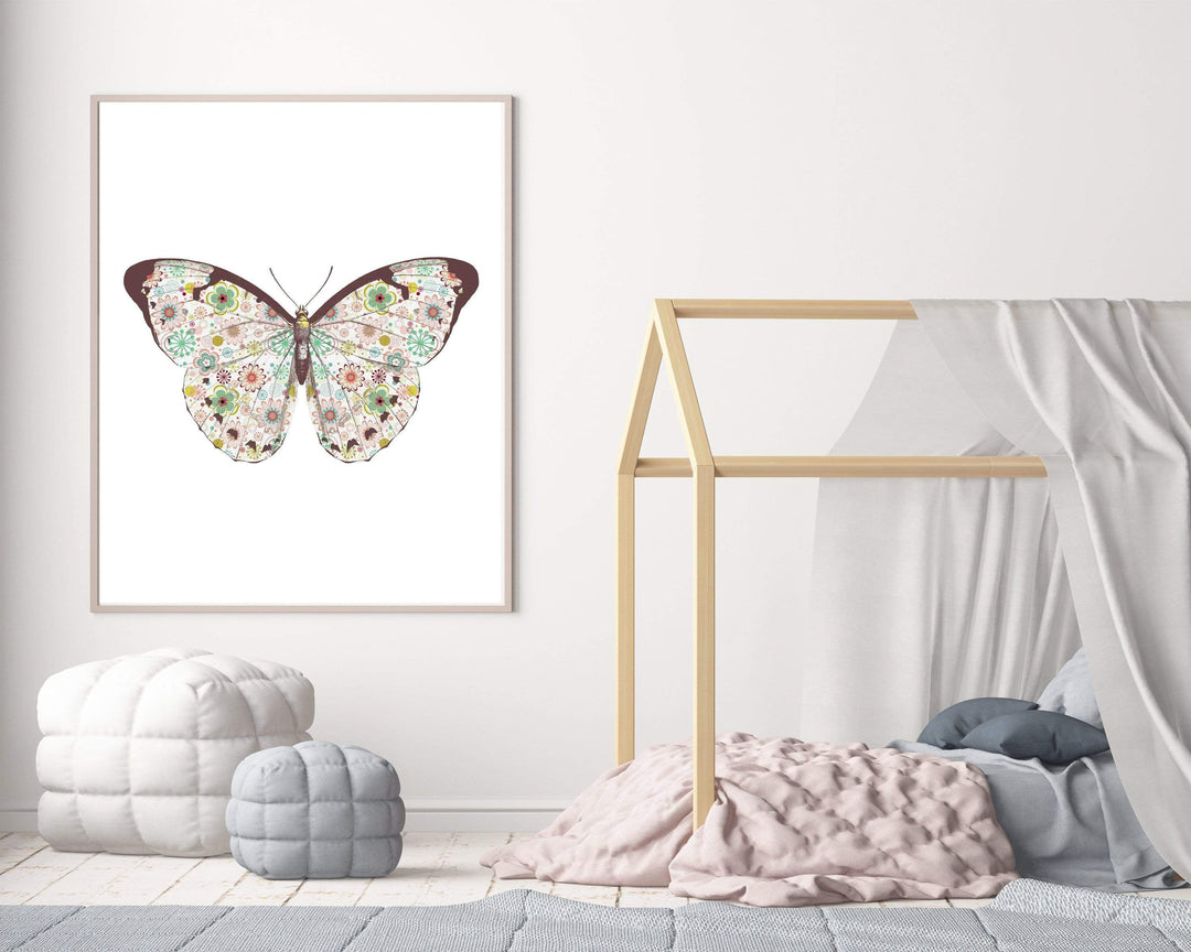 Butterfly wall art - Butterfly printable - Floral Butterfly - Pink Butterfly print - Girls room print - Butterfly print - Butterfly poster nursery art print baby nursery bedroom decor
