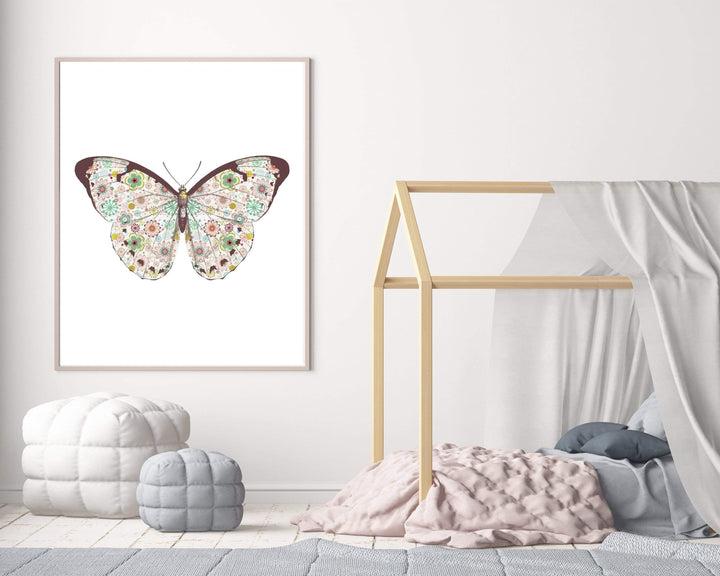 Butterfly wall art - Butterfly printable - Floral Butterfly - Pink Butterfly print - Girls room print - Butterfly print - Butterfly poster nursery art print baby nursery bedroom decor