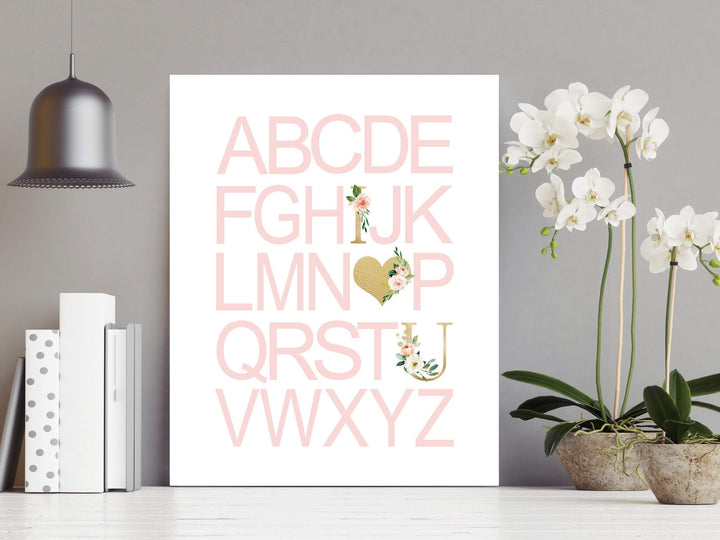 Clean Pink Girls alphabet printable nursery art print baby nursery bedroom decor