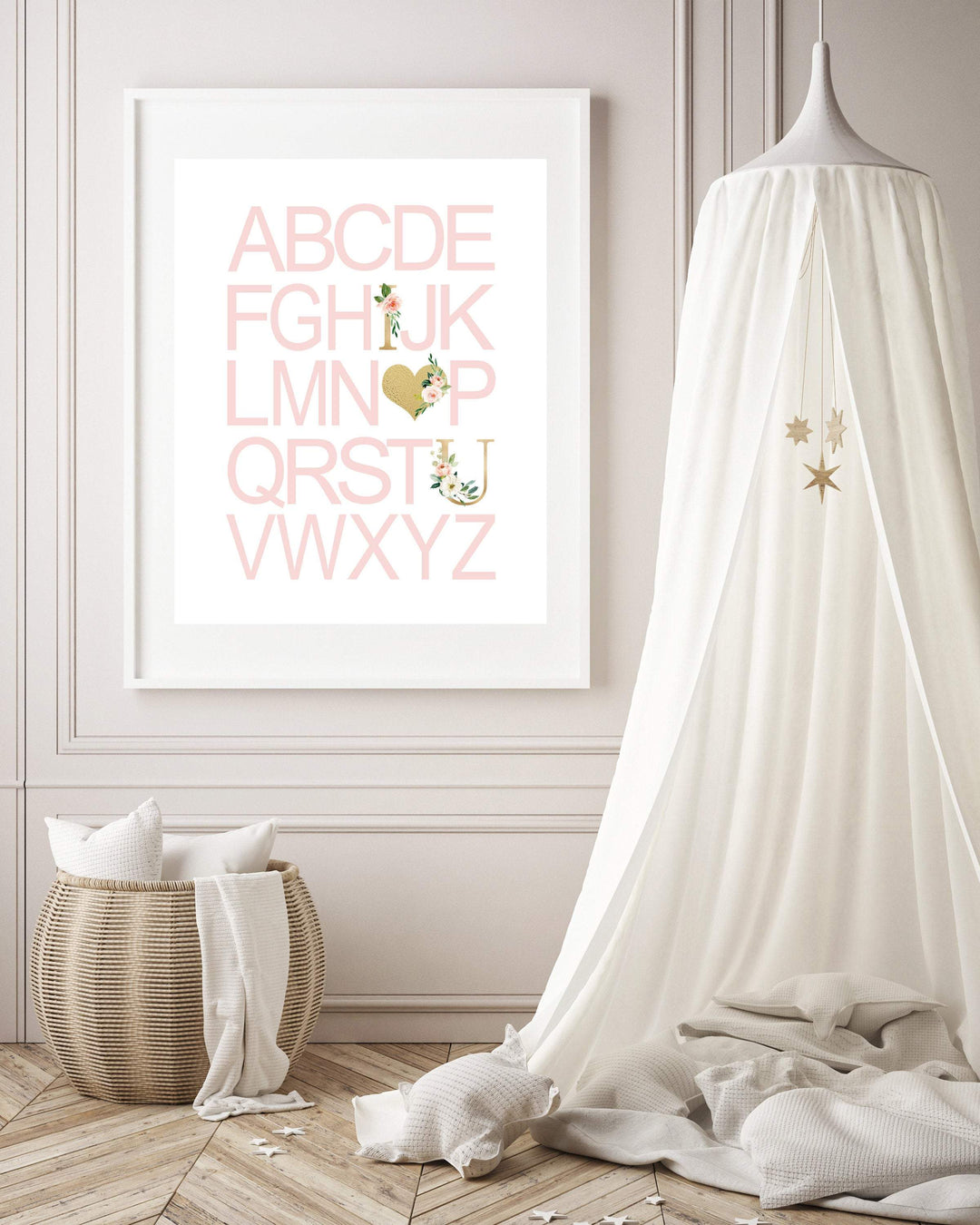 Clean Pink Girls alphabet printable nursery art print baby nursery bedroom decor