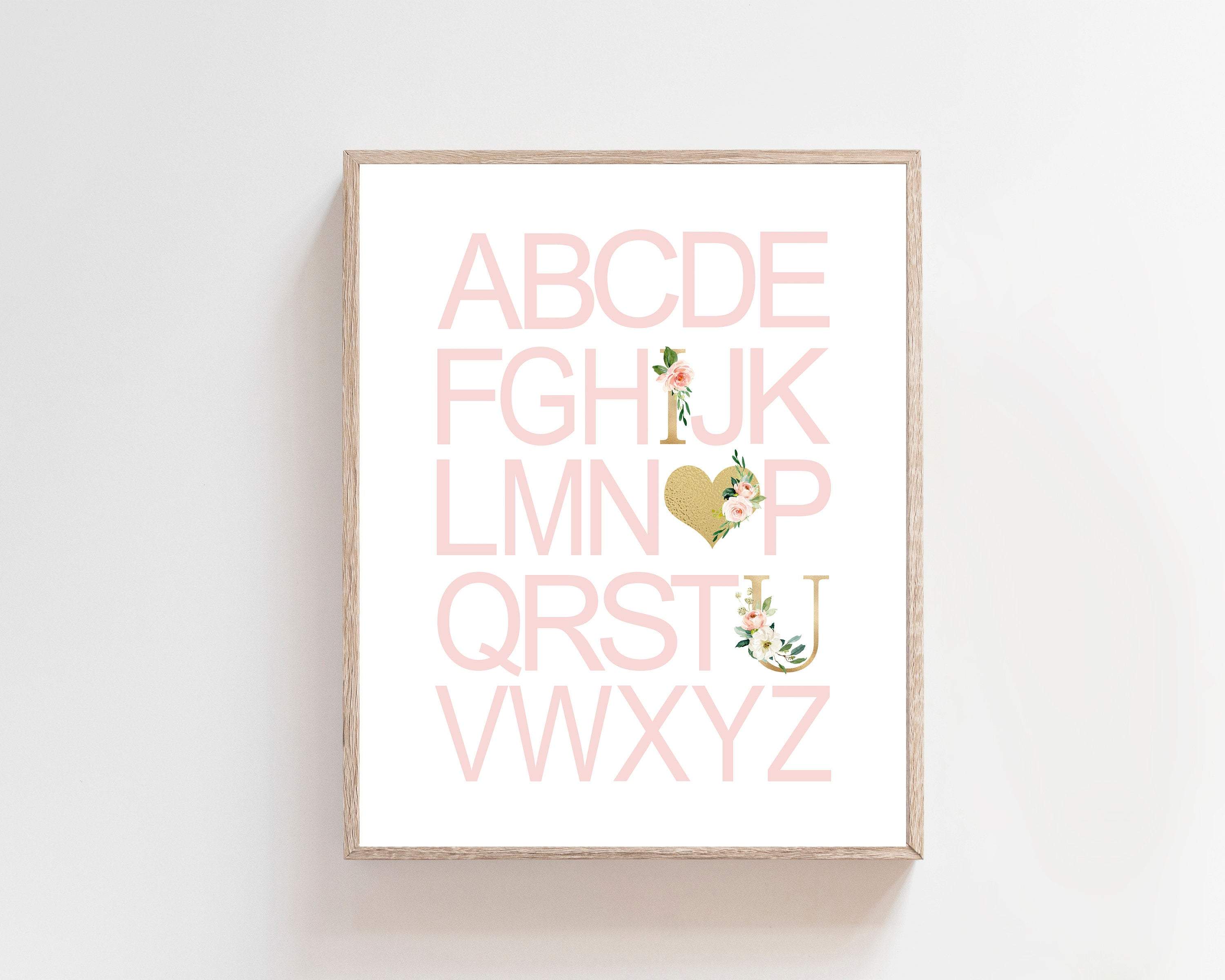 Clean Pink Girls alphabet printable nursery art print baby nursery bedroom decor