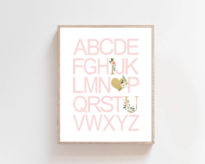 Clean Pink Girls alphabet printable nursery art print baby nursery bedroom decor