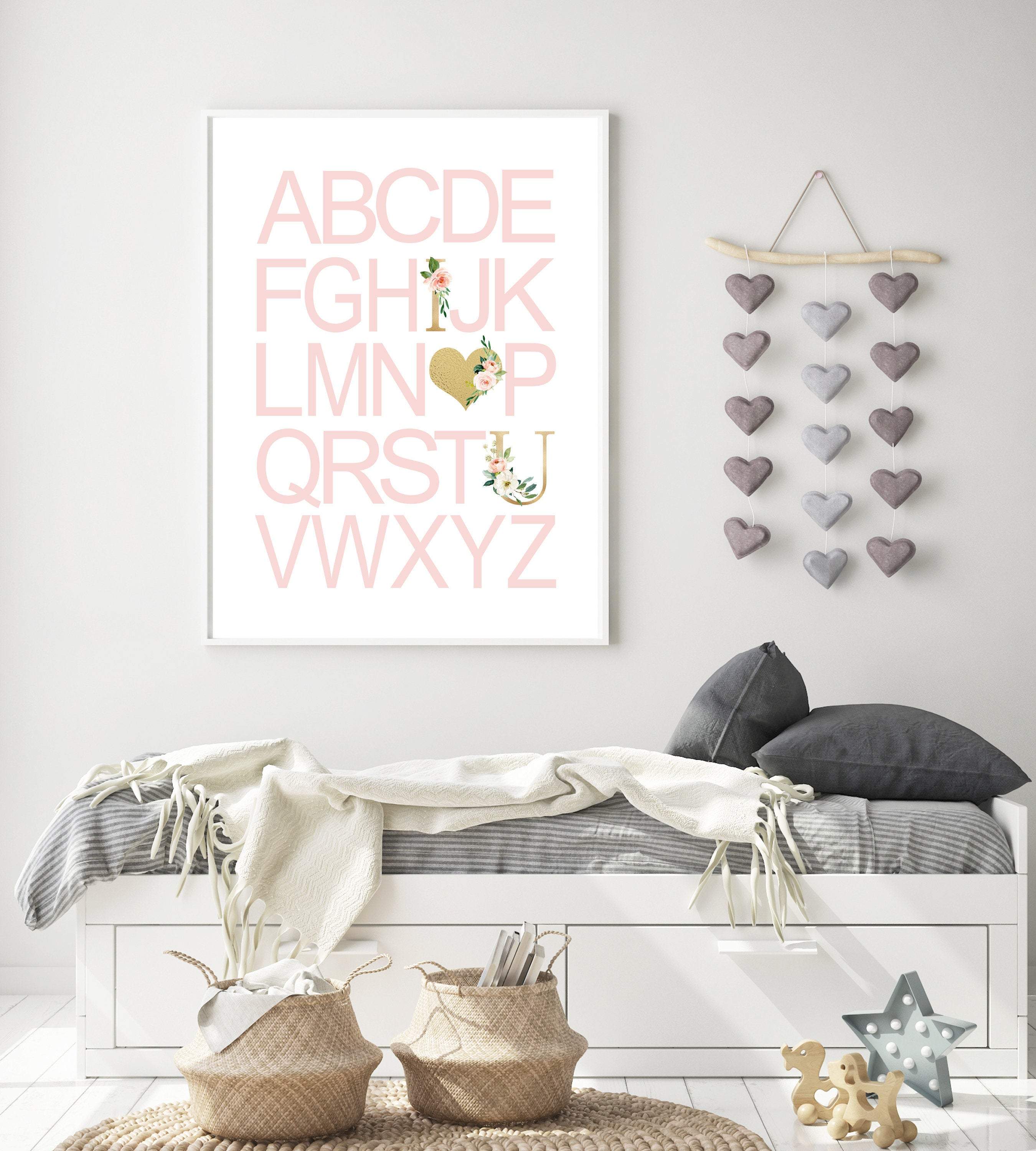 Clean Pink Girls alphabet printable nursery art print baby nursery bedroom decor