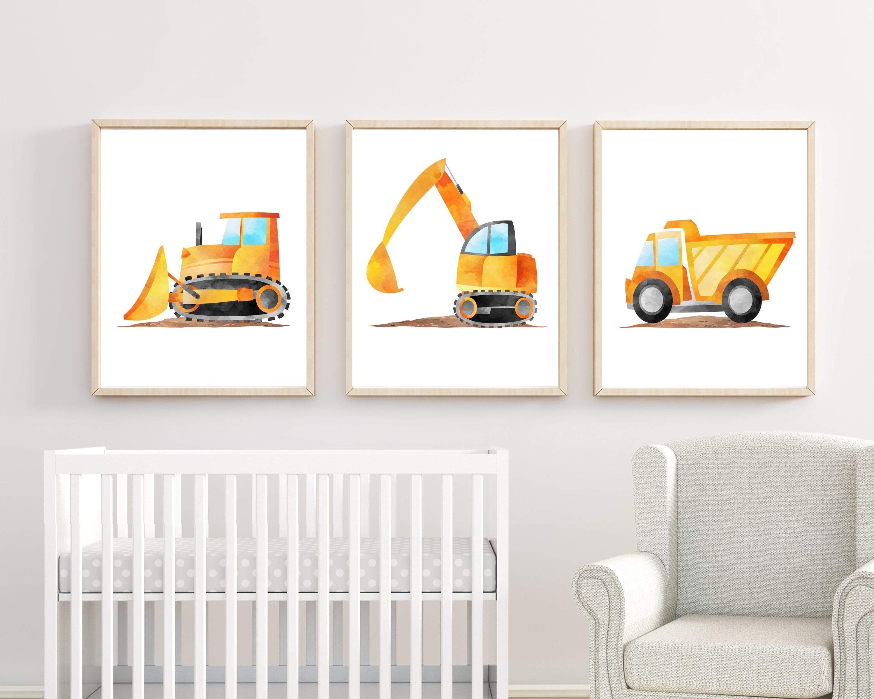 Construction Nursery Art, Work trucks art prints, Boys truck poster, Construction art prints, Boys bedroom decor, Truck wall art -  H1419 nursery art print baby nursery bedroom decor