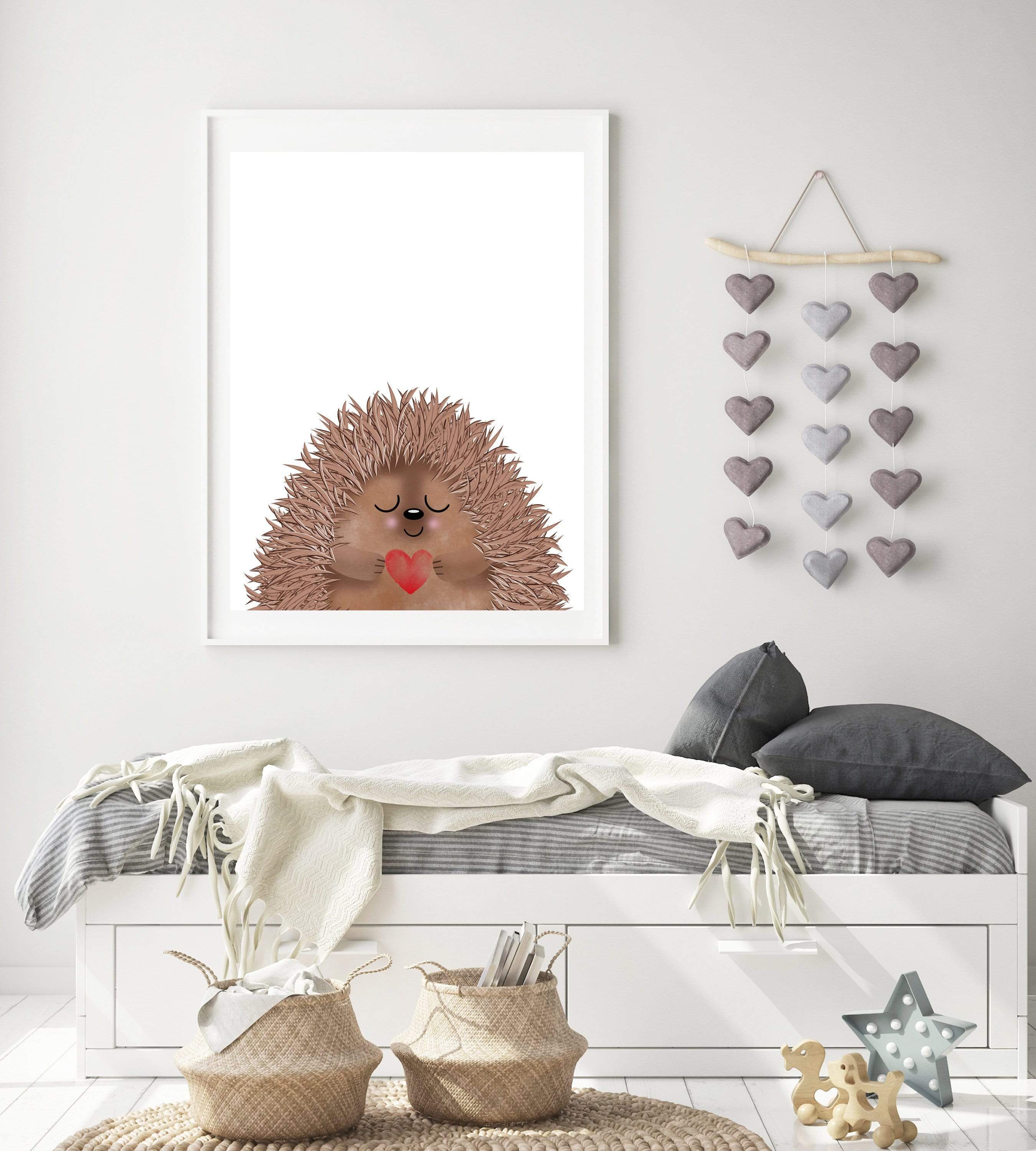 Cute Hedgehog with Love Heart Wall Art Print nursery art print baby nursery bedroom decor