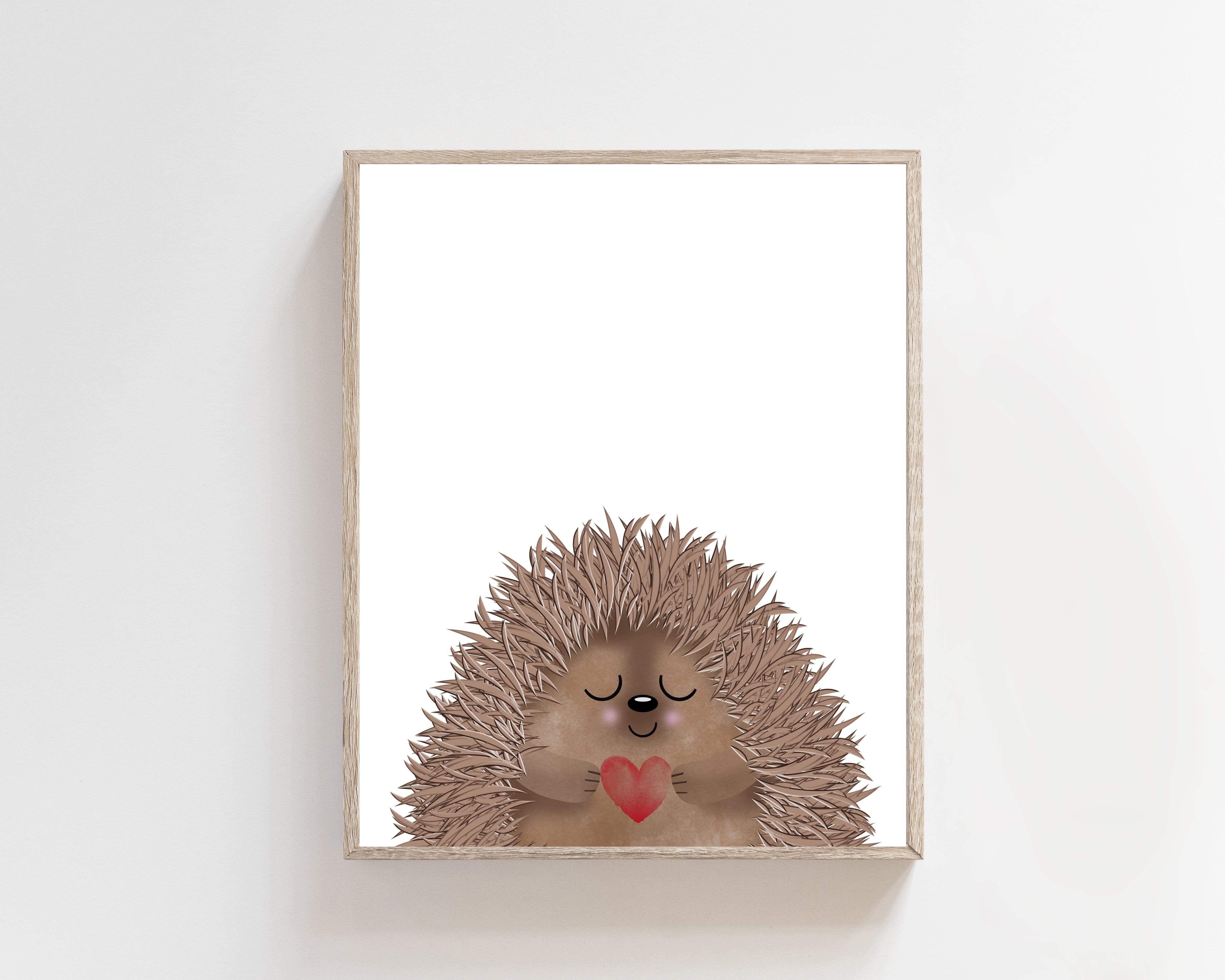 Cute Hedgehog with Love Heart Wall Art Print nursery art print baby nursery bedroom decor