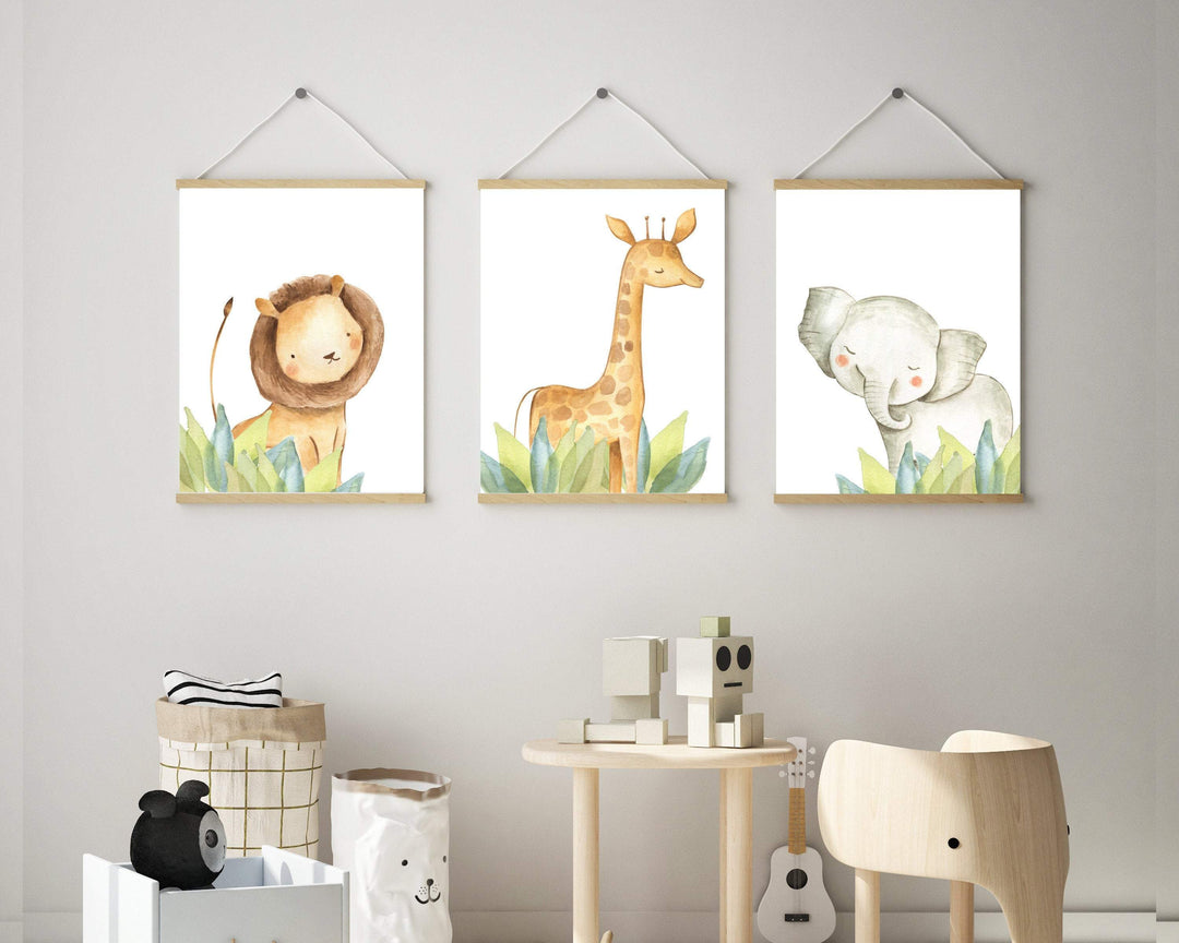 Cute Jungle safari animals Print | Set of 3 nursery art print baby nursery bedroom decor