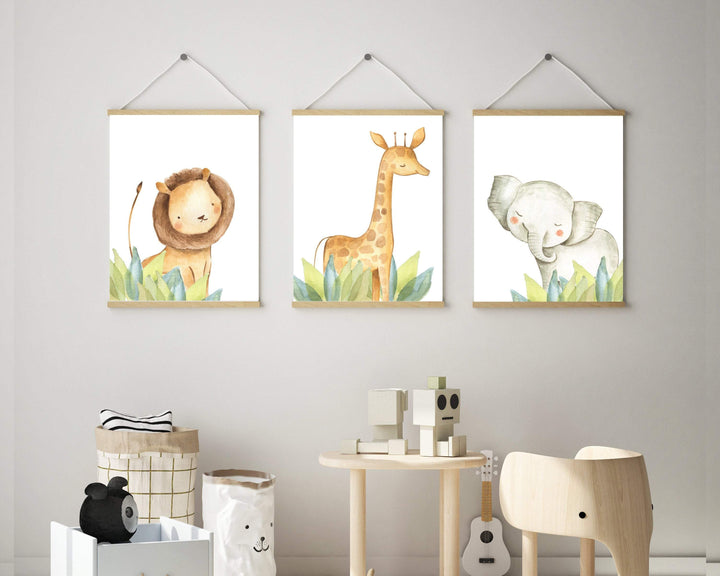 Cute Jungle safari animals Print | Set of 3 nursery art print baby nursery bedroom decor
