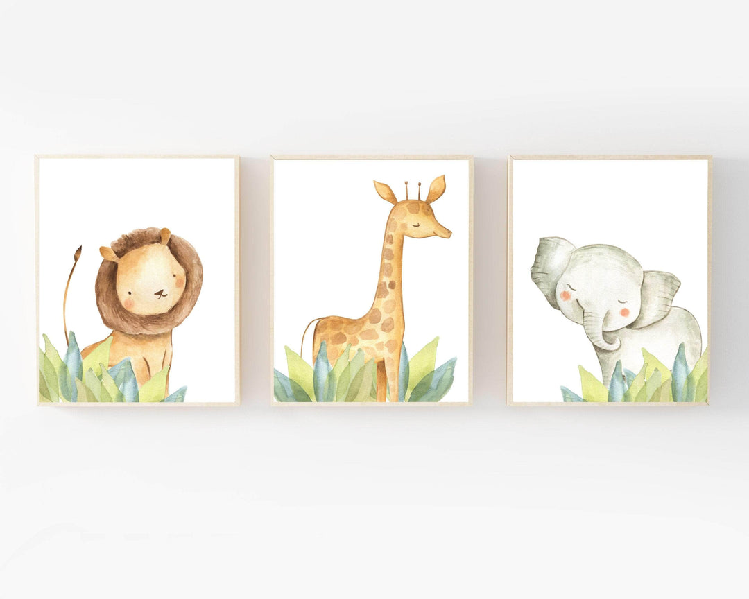 Cute Jungle safari animals Print | Set of 3 nursery art print baby nursery bedroom decor