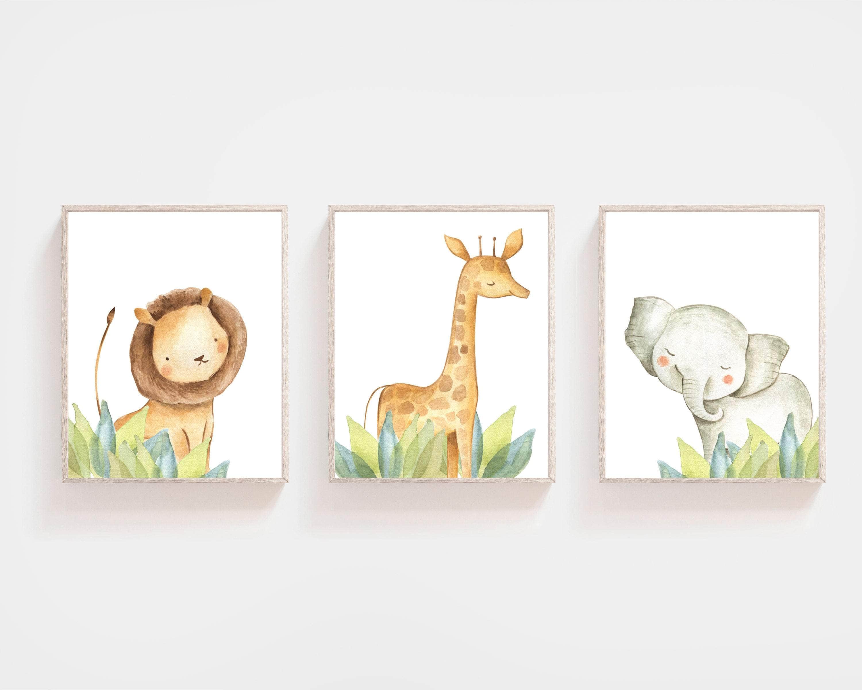 Cute Jungle safari animals Print | Set of 3 nursery art print baby nursery bedroom decor